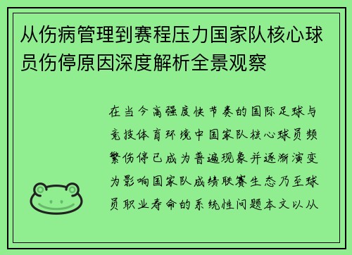 从伤病管理到赛程压力国家队核心球员伤停原因深度解析全景观察